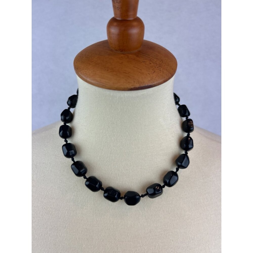 Black Beaded Choker Necklace Adjustable Ribbon Bow Tie